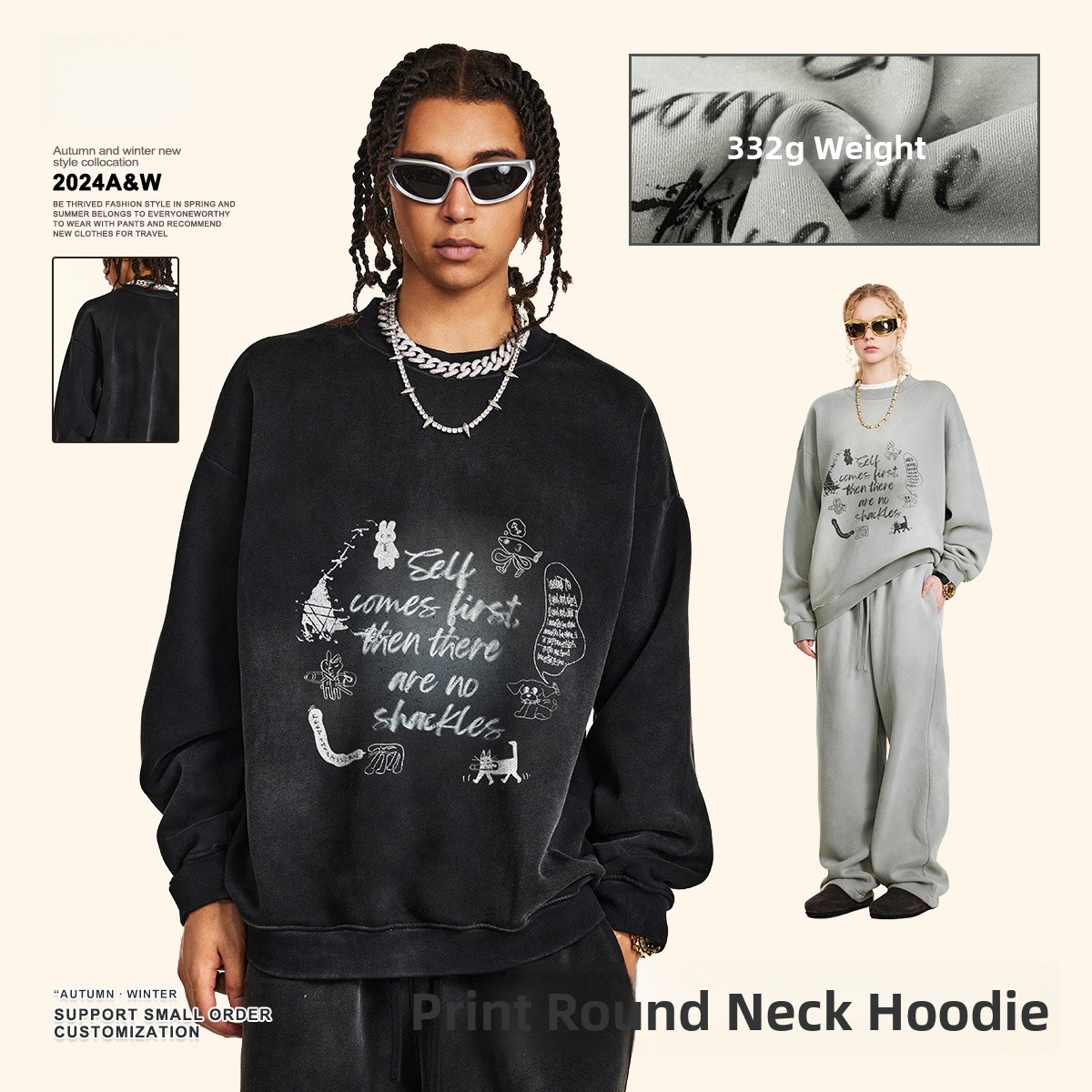 Men's Oversized round Ne Fce L - Streetwear Brand With K ulasan dan harga