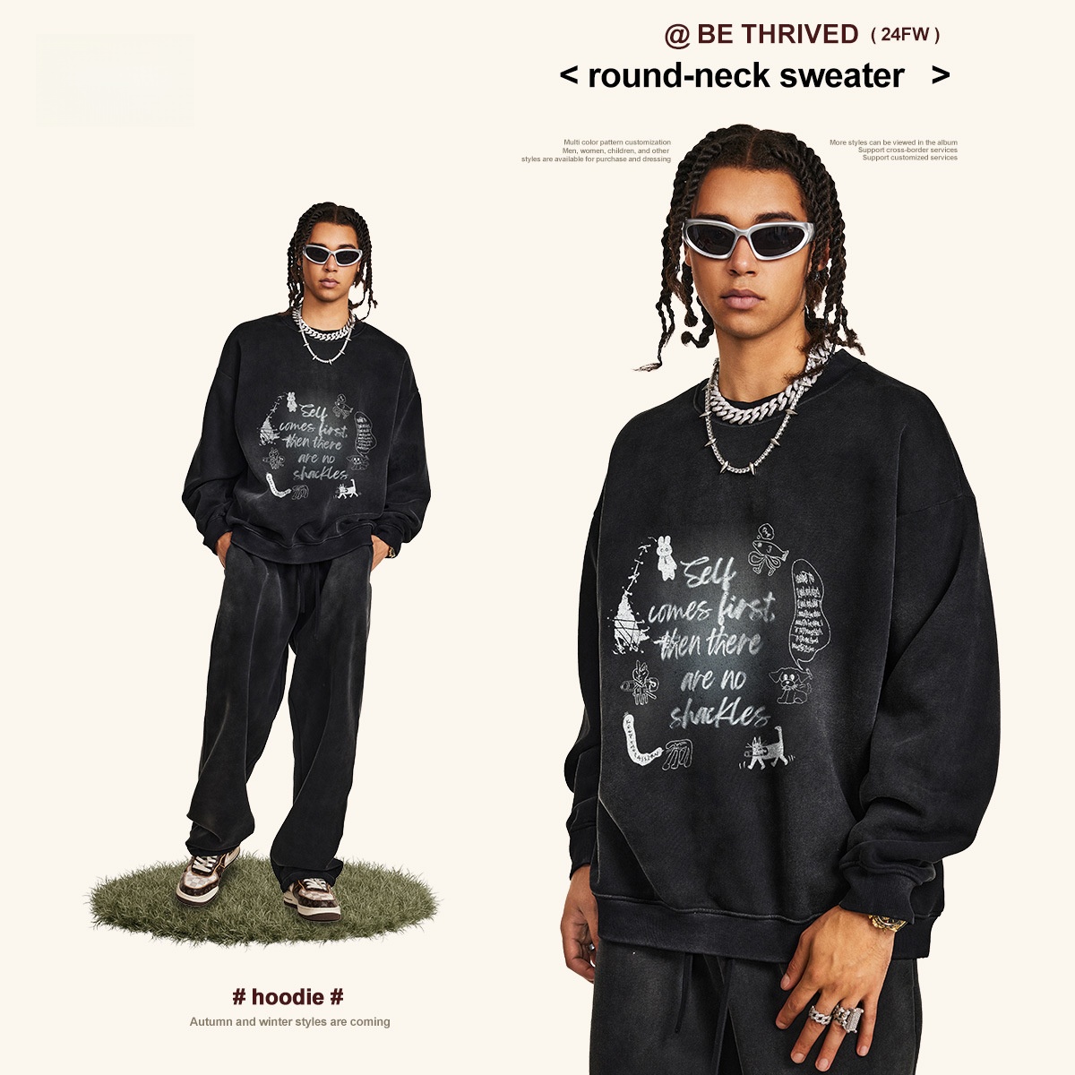 Men's Oversized round Ne Fce L - Streetwear Brand With K ulasan dan harga