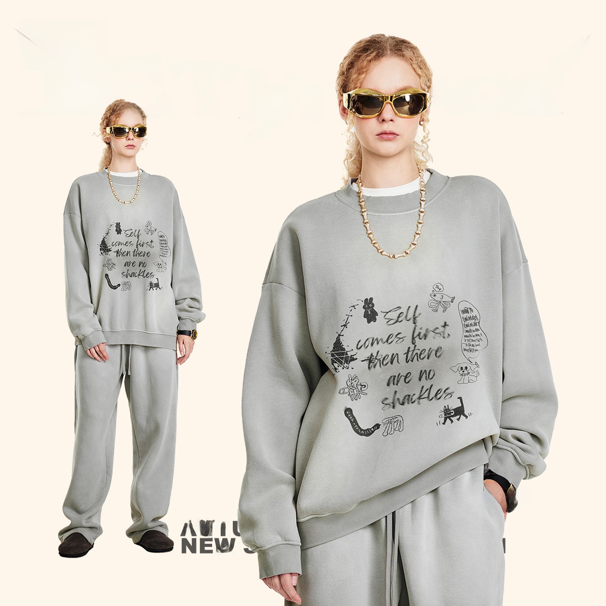 Men's Oversized round Ne Fce L - Streetwear Brand With K ulasan dan harga