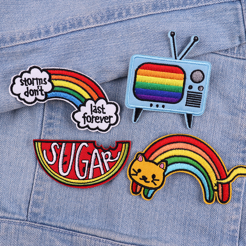 Cartoon TV Patch Rainbow Lette - Streetwear Brand Stickers ulasan dan harga